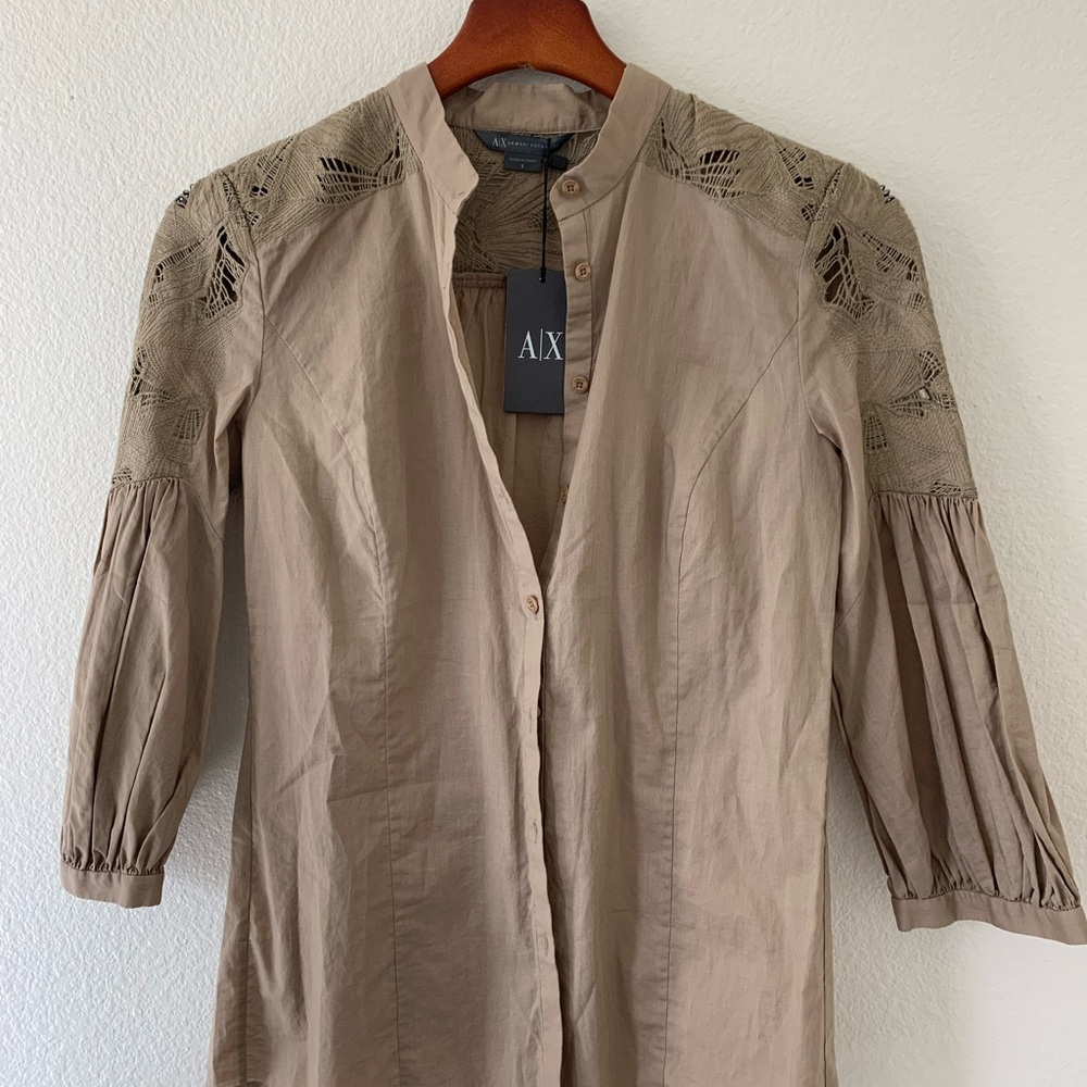 Armani Exchange Button Down blouse shirt beige with woven details size small